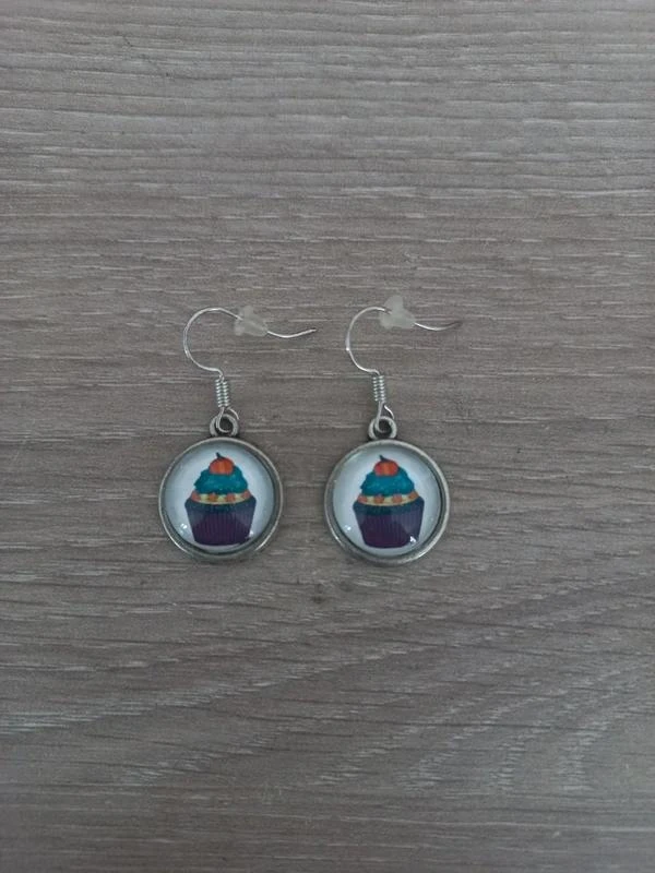 Boucles D'Oreilles Cabochon "Cupcake Halloween"